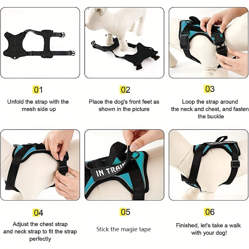 Harnais réfléchissant pour chien, avec 5 patchs, réglable en oxford doux, couche intérieure en maille, facile à contrôler pour les chiens de petite, moyenne et grande taille, boucle aléatoire.