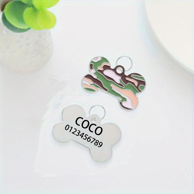 Médaille d'identification personnalisée pour chien, en forme d'os, diverses couleurs de camouflage