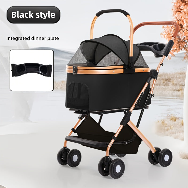 Poussette pour chien et chat 2 en 1, multifonctionnelle avec 4 doubles roues, tout terrain, panier amovible, pliable et compacte, en maille respirante, diverses couleurs