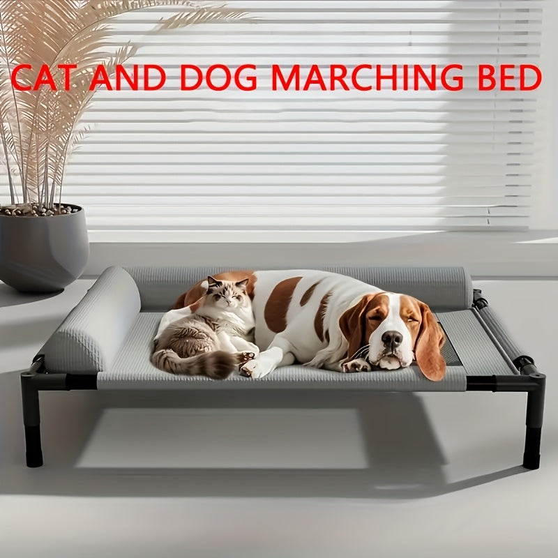 Lit surélevé pour chien et chat avec base en maille ventilée, adapté à une utilisation intérieure/extérieure. Lit moderne et confortable, gris