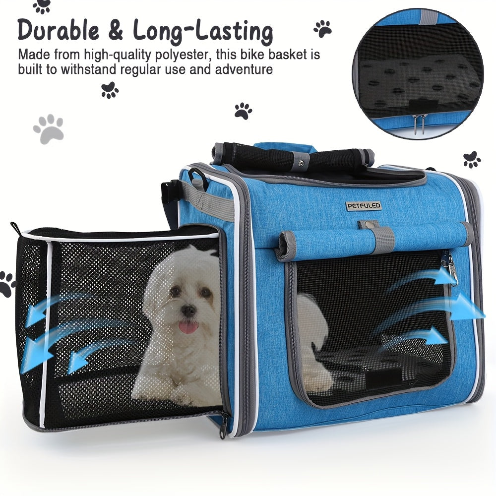 Sacoche pour le transport de chien et de chat lors des balades en vélo et également sac à dos. Convient aux petits chiens, sac avec paroi en filet idéal pour une bonne aération et un confort optimal
