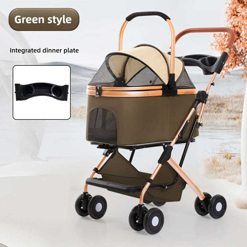 Poussette pour chien et chat 2 en 1, multifonctionnelle avec 4 doubles roues, tout terrain, panier amovible, pliable et compacte, en maille respirante, diverses couleurs
