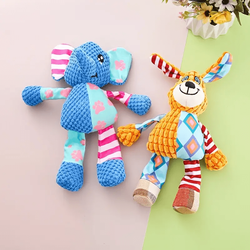 Peluche pour chien, patchwork de couleur, résistant aux morsures, peluche de chien et d'éléphant qui couine