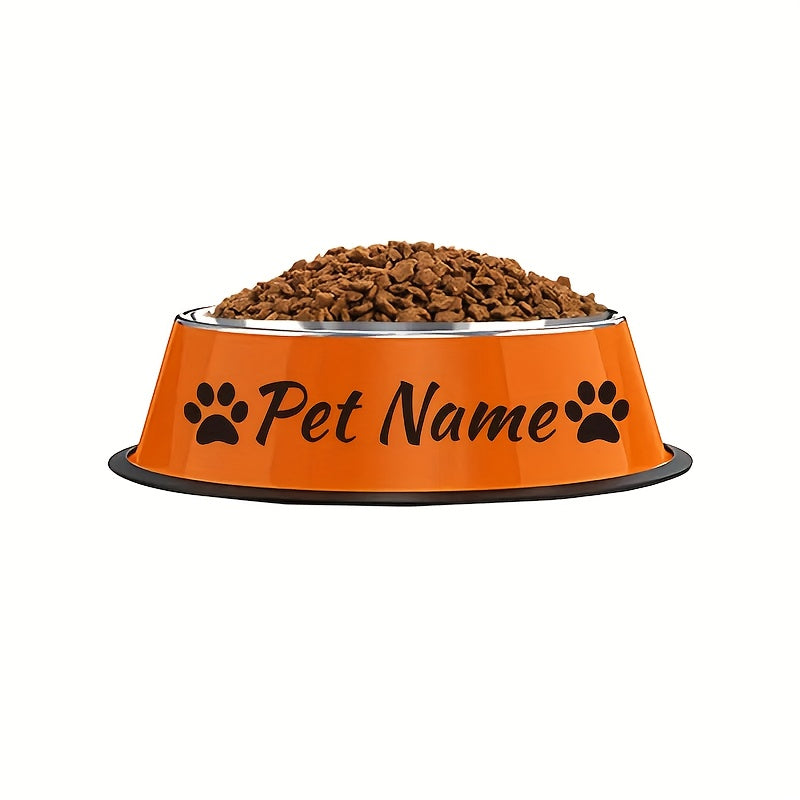 Gamelle personnalisée en acier inoxydable pour chiens et chats - Nom/texte/empreinte de patte et motif os personnalisés, base anti-renversement, diverses couleurs