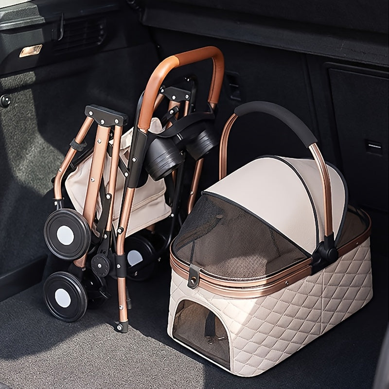 Poussette pour chien et chat 2 en 1, multifonctionnelle avec 4 doubles roues, tout terrain, panier amovible, pliable et compacte, en maille respirante, diverses couleurs