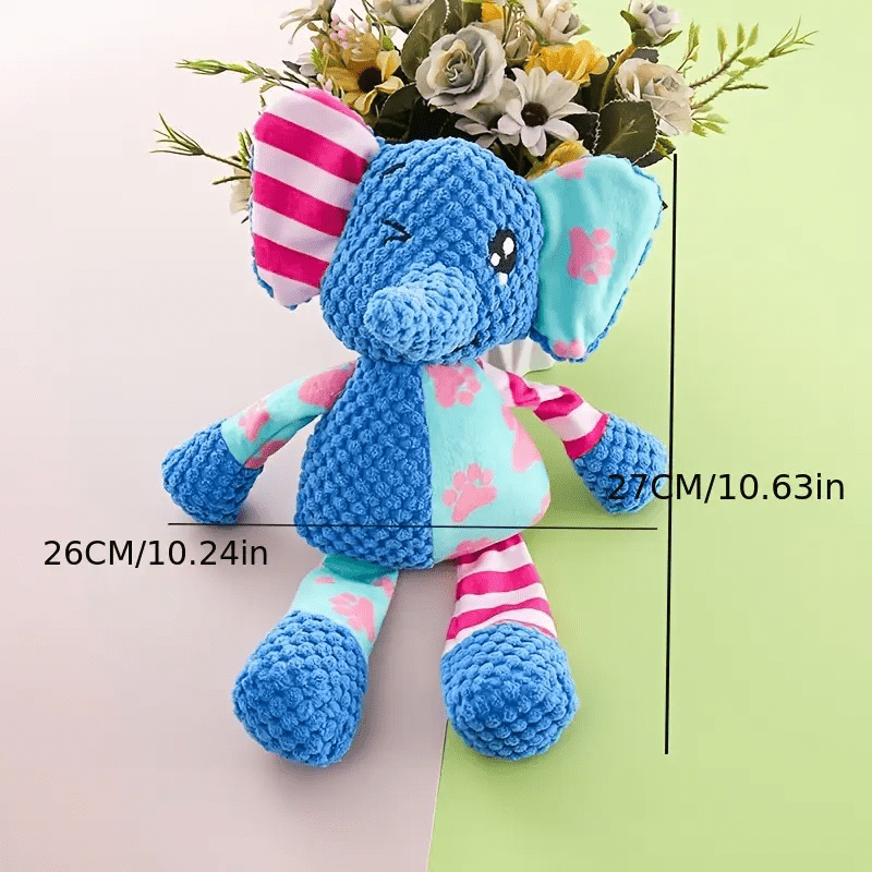 Peluche pour chien, patchwork de couleur, résistant aux morsures, peluche de chien et d'éléphant qui couine