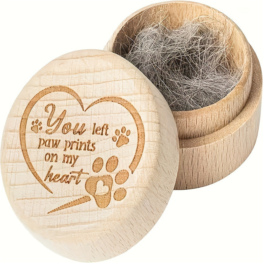 Boîte à souvenirs en bois de haute qualité avec empreinte de patte gravée, pour conserver les poils de votre fidèle compagnon disparu