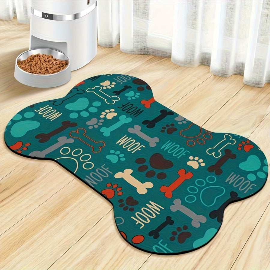 Tapis d'alimentation anti-dérapant à séchage rapide, motif géométrique d'empreintes de pattes pour chiens, pour gamelles d'eau et de nourriture, facile à nettoyer