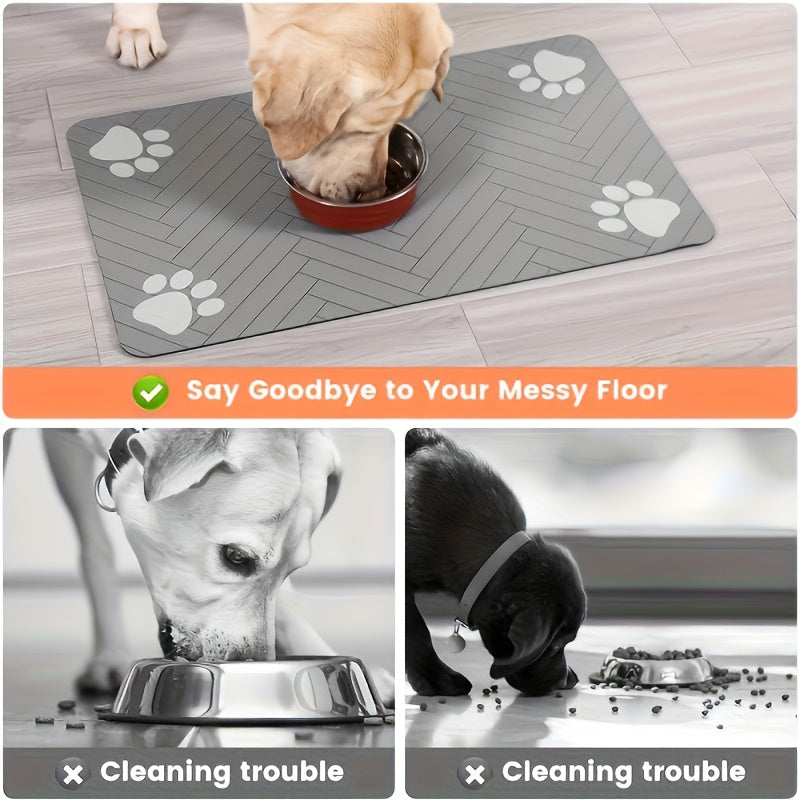 Tapis d'alimentation pour chien en gel de silice avec motif géométrique en forme de patte - Tapis antidérapant et rapidement absorbant pour gamelles d'eau et de nourriture, diverses couleurs