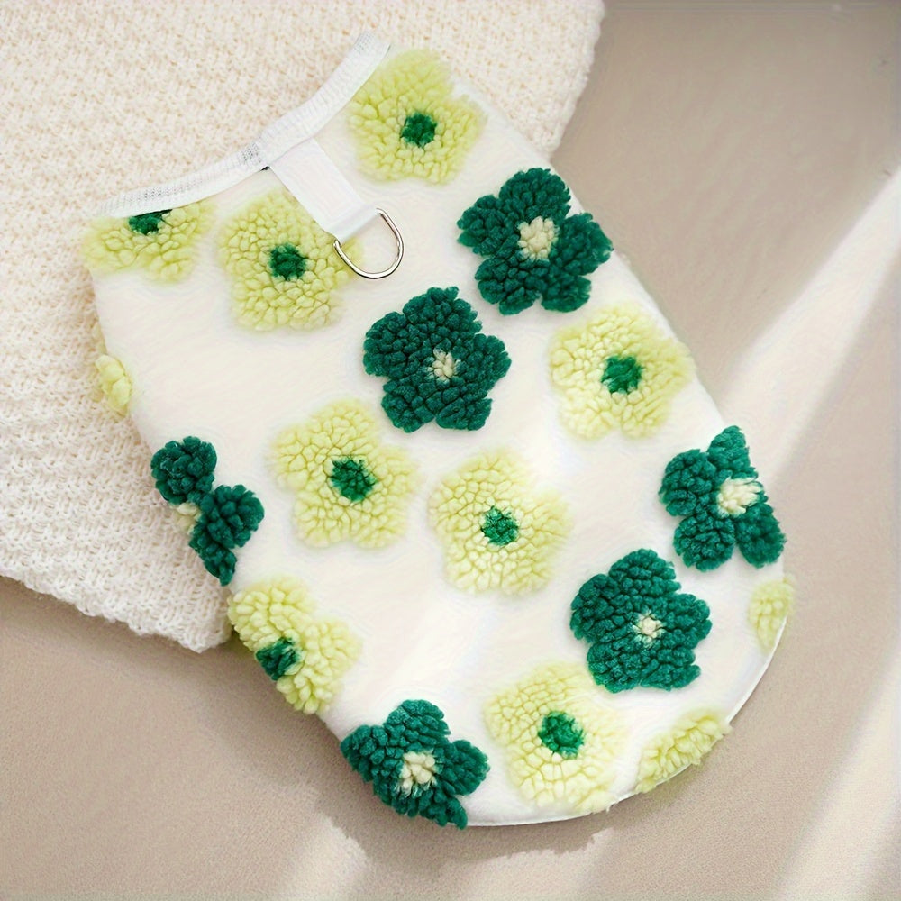 Pull en polaire pour chien, léger et bien chaud, motif de fleur colorées, anneau intégrer pour attacher une laisse, diverses couleurs