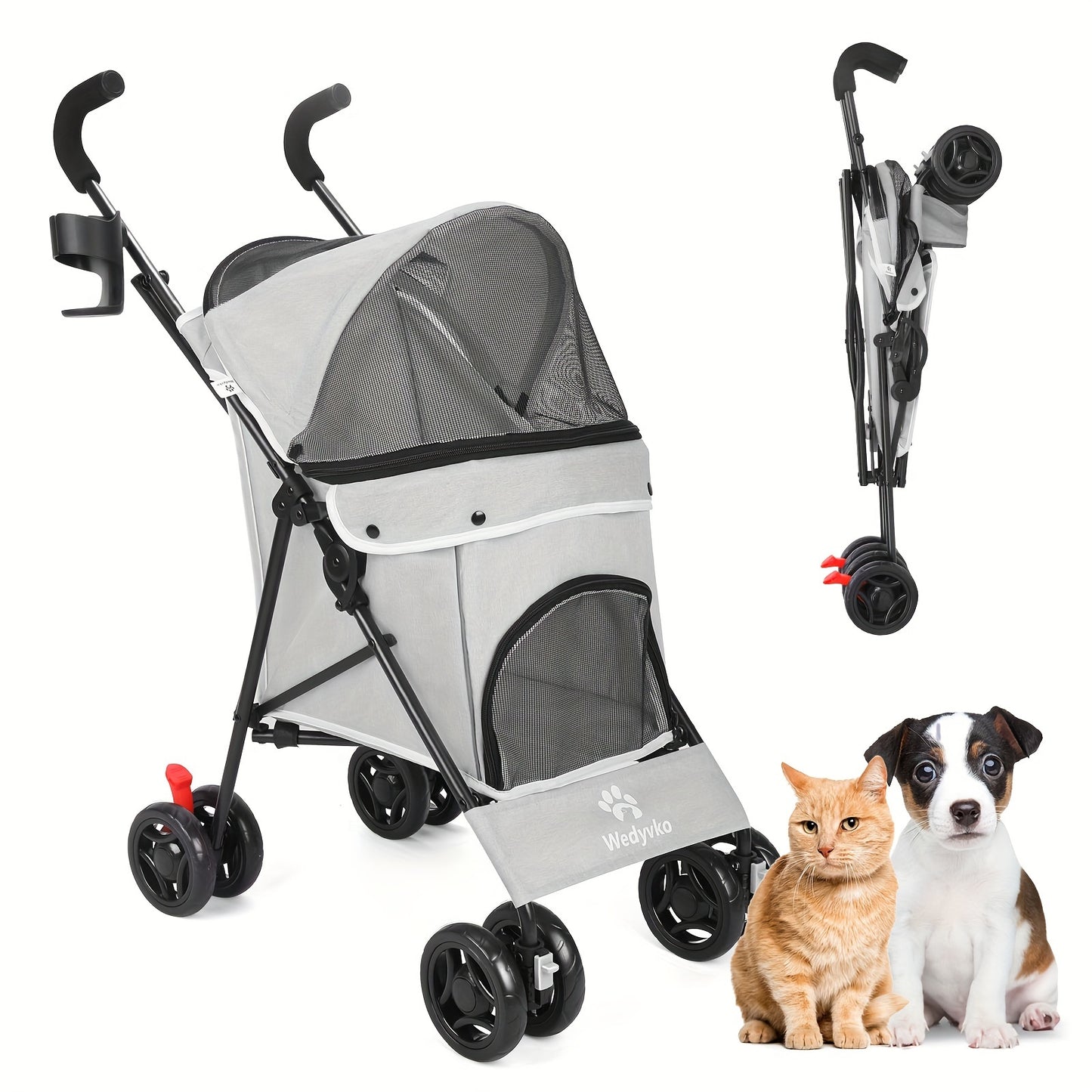 Poussette pour chien et chat 2 en 1, multifonctionnelle avec 4 doubles roues, tout terrain, panier amovible, pliable et compacte, en maille respirante, diverses couleurs
