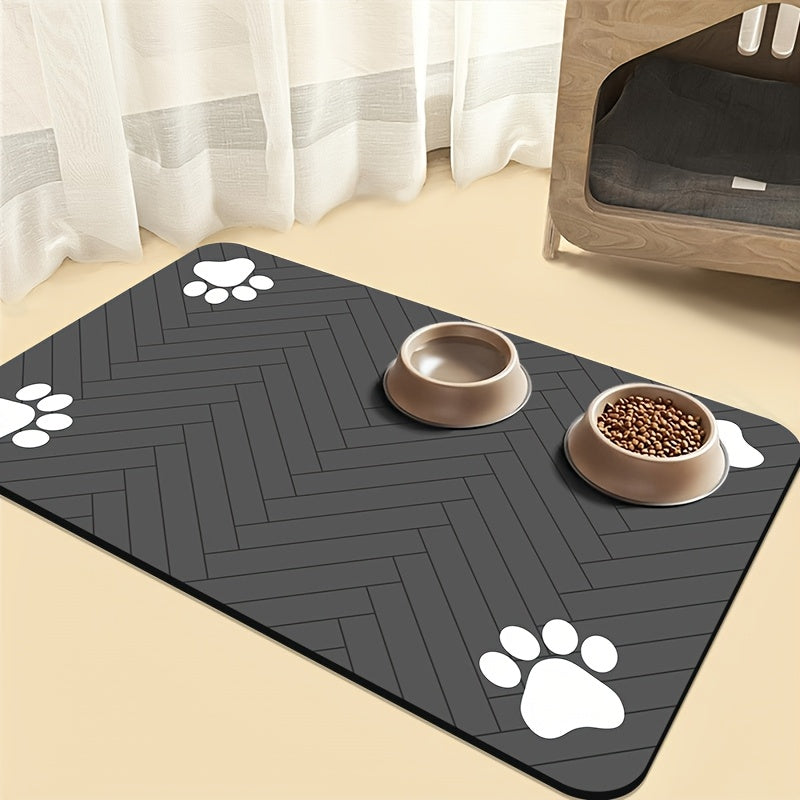 Tapis d'alimentation pour chien en gel de silice avec motif géométrique en forme de patte - Tapis antidérapant et rapidement absorbant pour gamelles d'eau et de nourriture, diverses couleurs