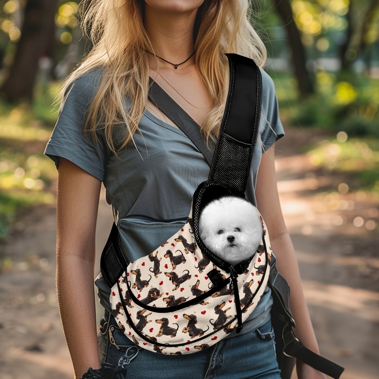 Sac en bandoulière pour transport de chiot et de petit chien, divers motif imprimés