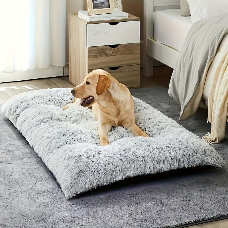 Lit/matelas surdimensionné pour chien et chat, doux, chaud et confortable, long poils gris/blanc
