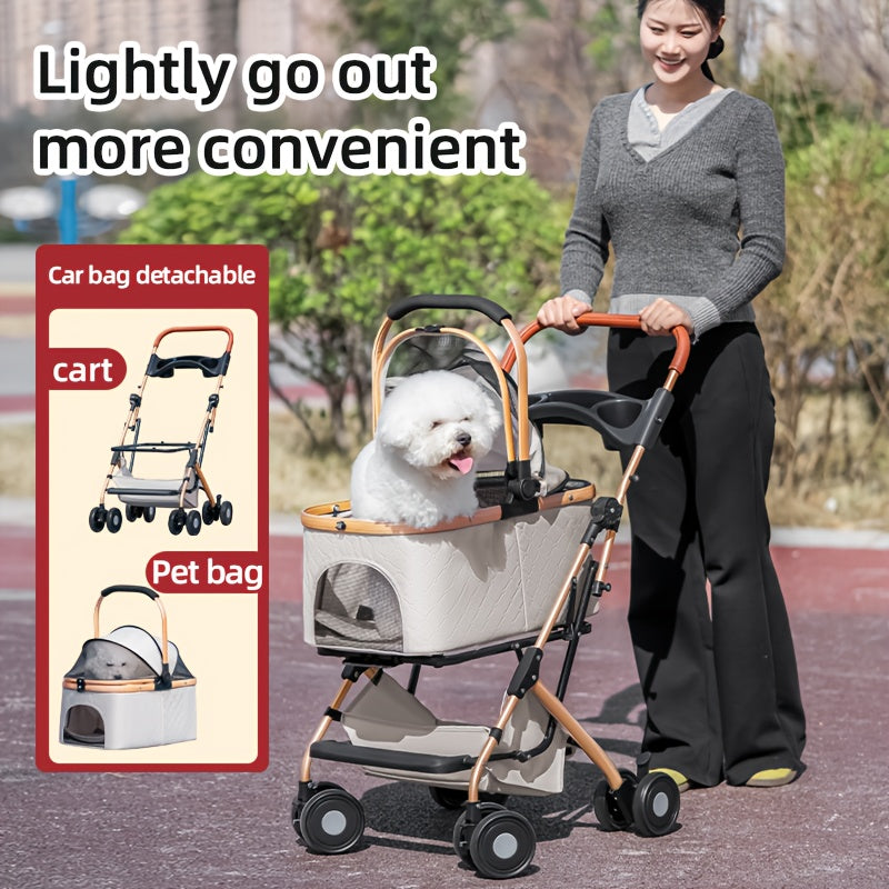 Poussette pour chien et chat 2 en 1, multifonctionnelle avec 4 doubles roues, tout terrain, panier amovible, pliable et compacte, en maille respirante, diverses couleurs