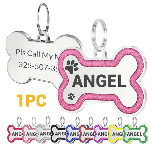 Médaille personnalisable en forme d'os, pour chien. Contour coloré, plusieurs couleurs disponibles