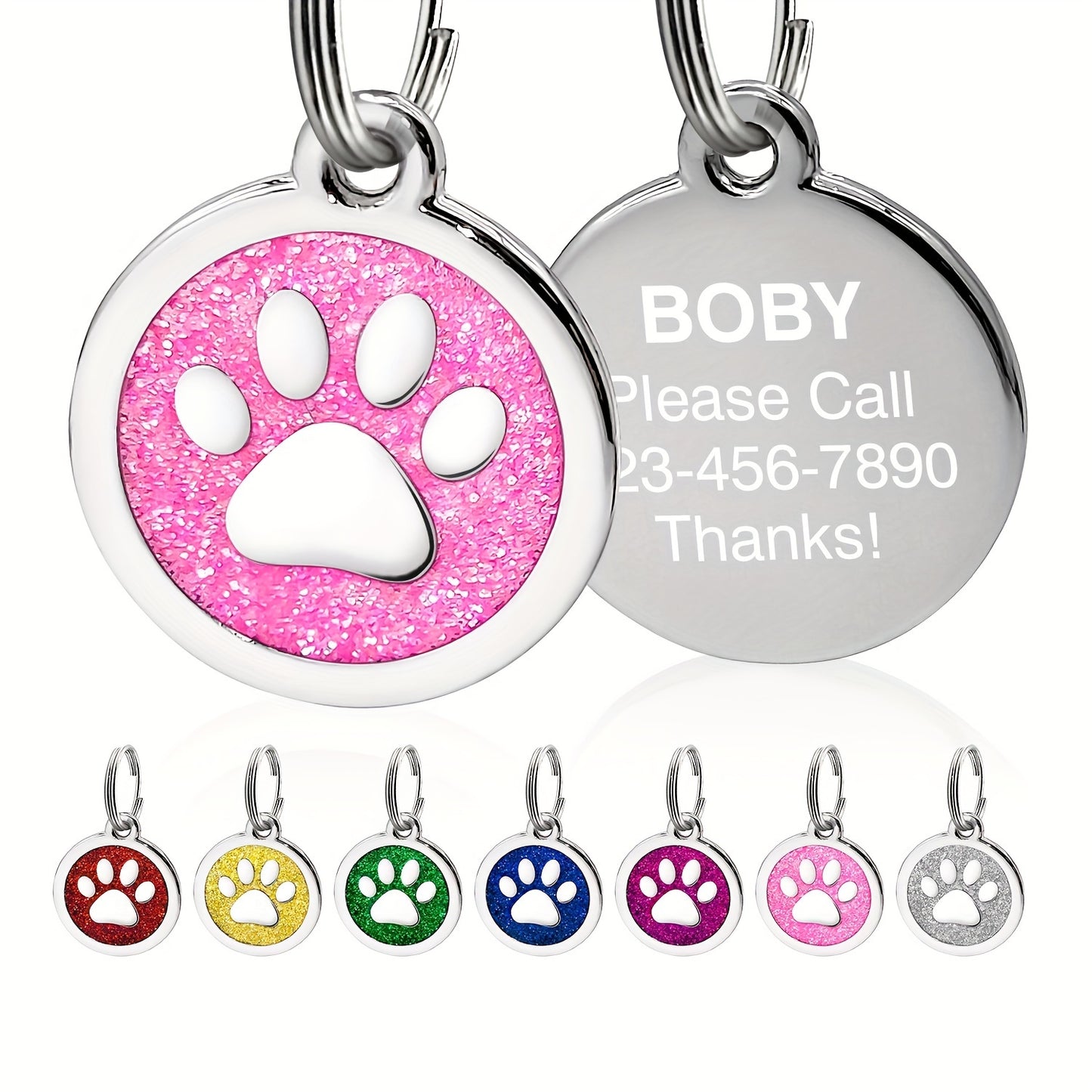Médaille pour chien ronde avec patte scintillante à personnaliser