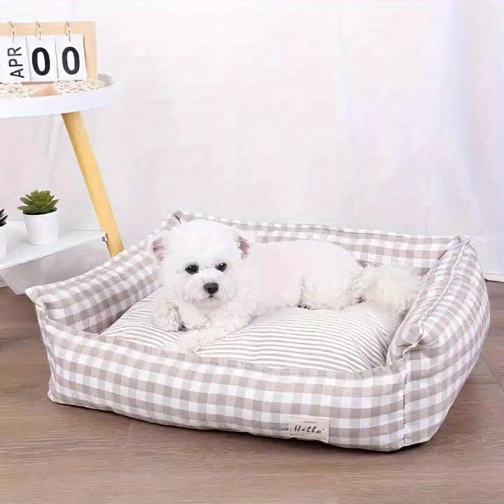 Panier douillet à carreaux pour chiens et chats - Nid amovible et lavable en machine, diverses couleurs