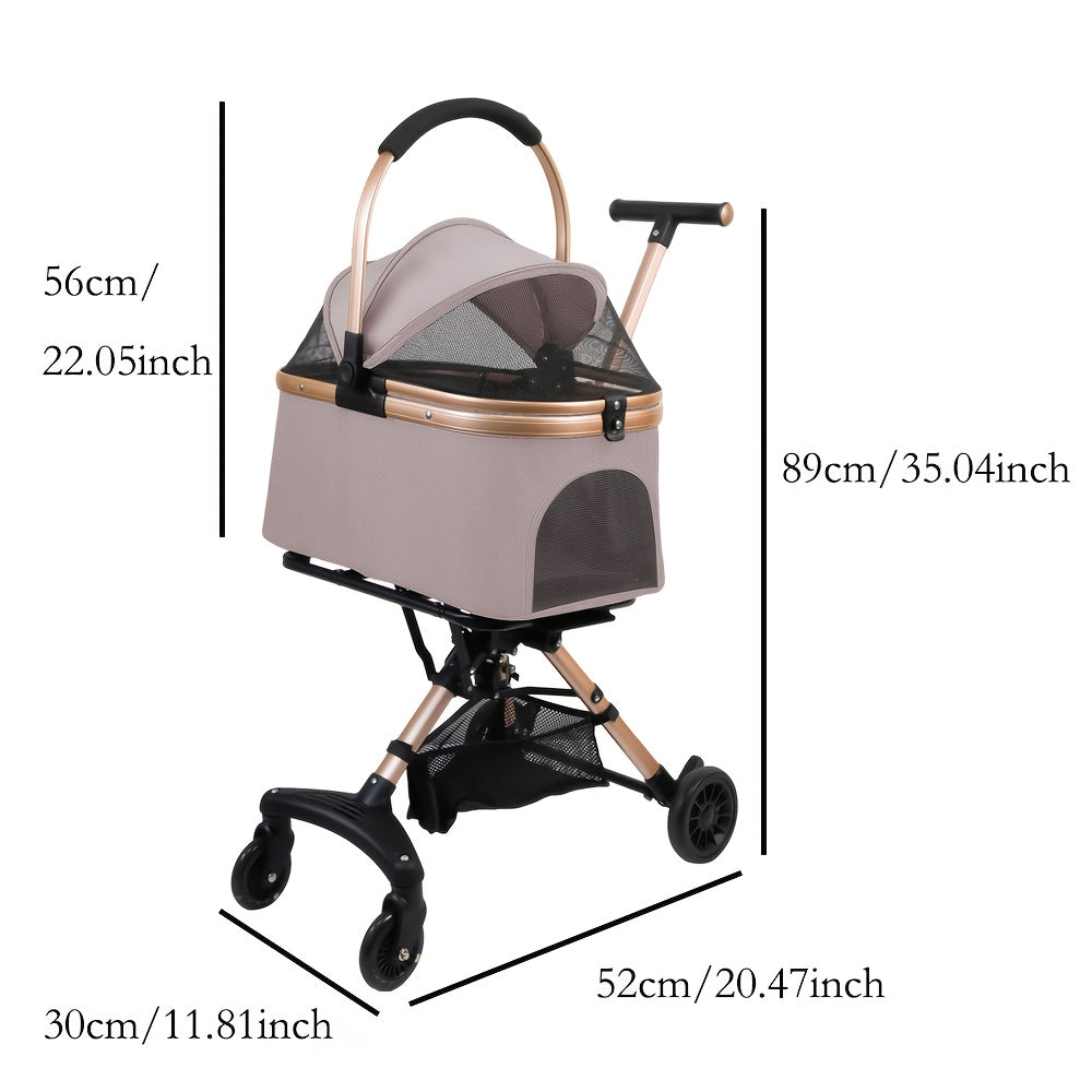 Poussette pliable et confortable, conception entièrement fermée et respirante. Elle est dotée d'un système de pliage à un seul bouton, de roues pivotantes à 360° et de roues directionnelles pour un double plaisir. Rose