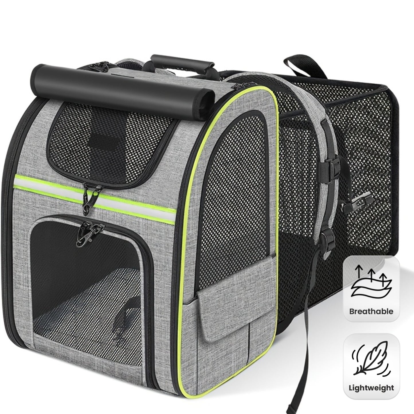 Sac à dos extensible pour chat et petit chien - Ventilation en maille respirante, conception ergonomique avec sangles réglables, léger et portable pour les voyages, la randonnée, le camping, les aventures en plein air, diverses couleurs