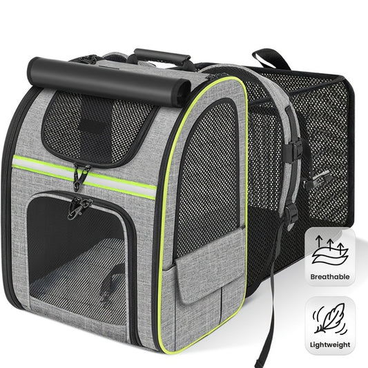 Sac à dos extensible pour chat et petit chien - Ventilation en maille respirante, conception ergonomique avec sangles réglables, léger et portable pour les voyages, la randonnée, le camping, les aventures en plein air, diverses couleurs
