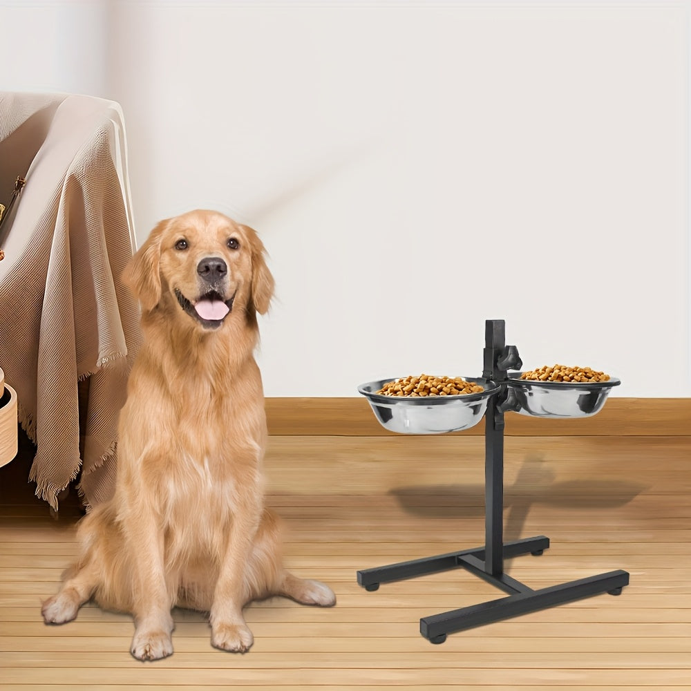 Gamelles surélevées réglables en hauteur, 1,8L, pour chiens - Mangeoire antidérapante en acier inoxydable avec support relevable pour la nourriture et l'eau, conception pliable pour un rangement facile