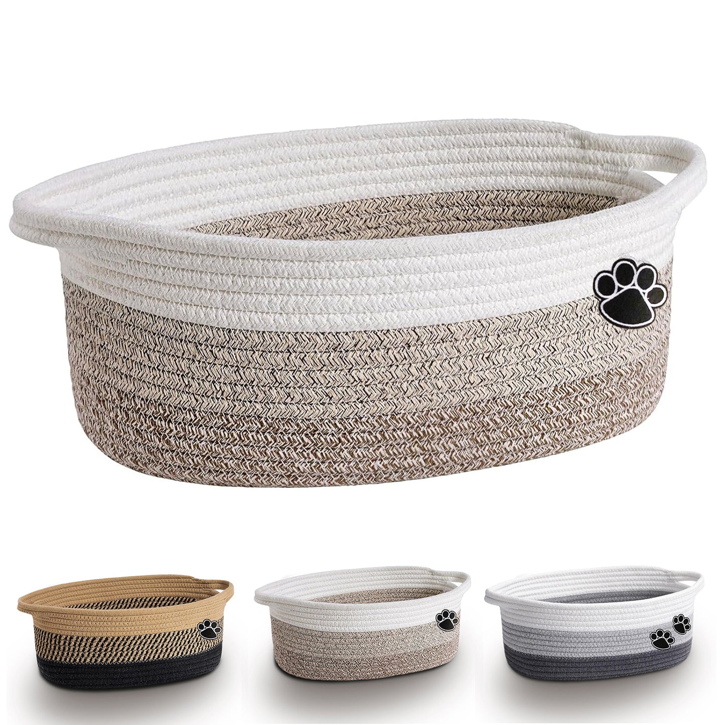 Panier à jouets pour chien, tricolore avec motif de pattes, diverses couleurs