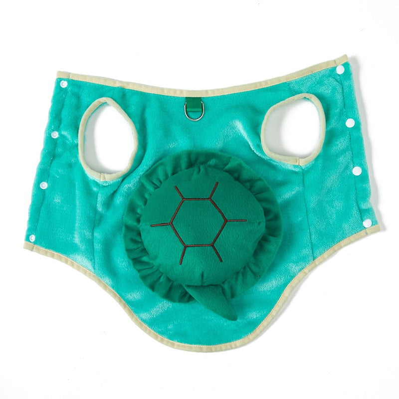 Costume pour chien en forme de tortue, attache dorsale pour pouvoir y attacher une laisse. Pull en polar bien chaud, vert