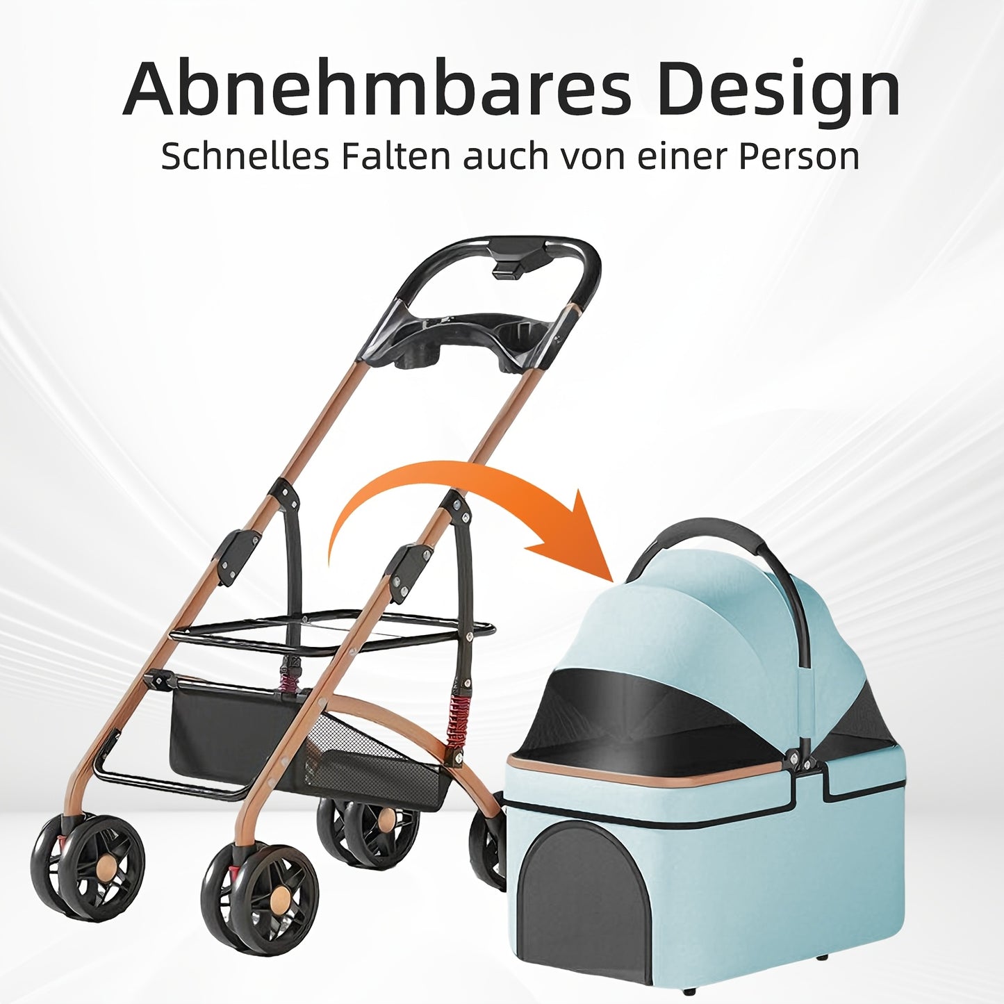 Poussette pour chien et chat, conception pliable, poussette 3 en 1 avec panier couvert, fenêtre en filet, porte-gobelet et roues en caoutchouc durables, idéale pour les longues promenades en extérieur