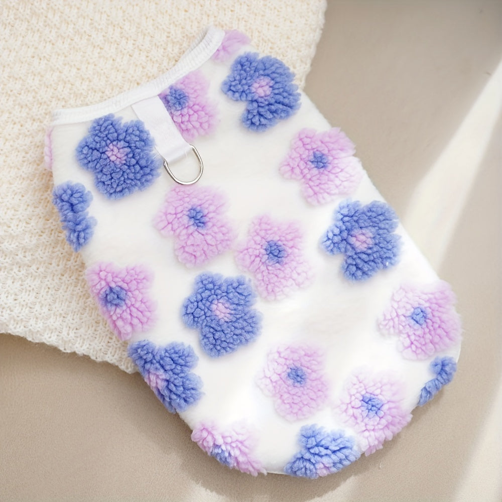 Pull en polaire pour chien, léger et bien chaud, motif de fleur colorées, anneau intégrer pour attacher une laisse, diverses couleurs
