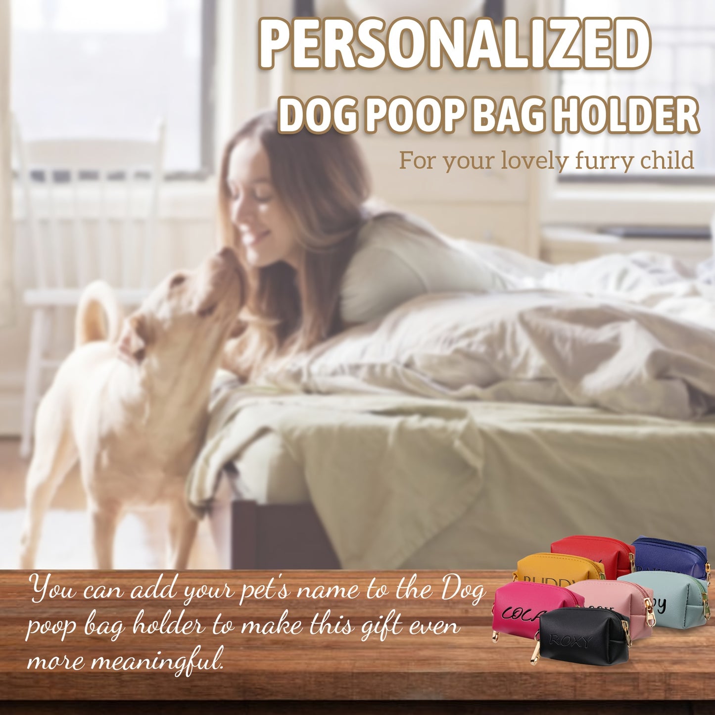 Porte-sac à crottes pour chien avec fermeture éclair, personnalisable, diverses couleurs