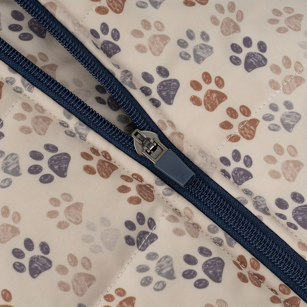 Manteau pour chien, doublé d'un polaire pour garder votre compagnon au chaud, harnais intégré ajustable, bandes réfléchissantes, motif de pattes, diverses couleurs