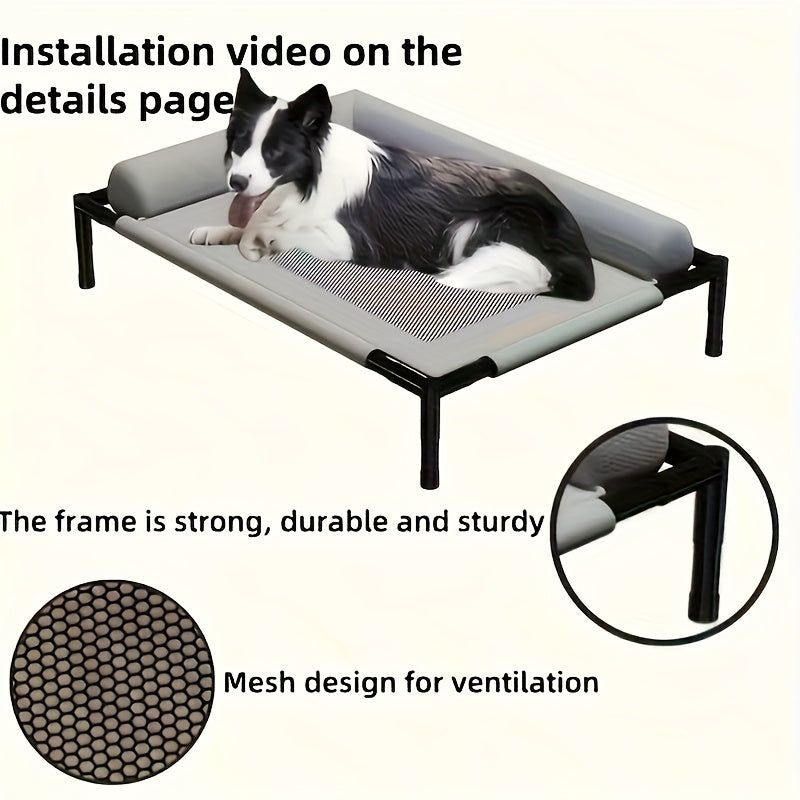 Lit surélevé pour chien et chat avec base en maille ventilée, adapté à une utilisation intérieure/extérieure. Lit moderne et confortable, gris