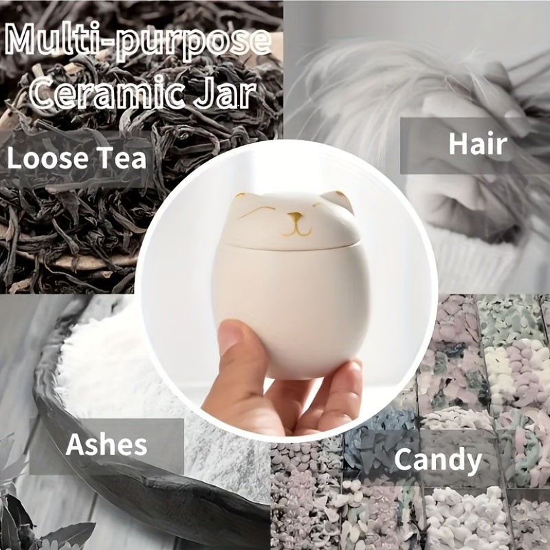 Urne funéraire en céramique pour chat, pour les cendres ou les poils de votre compagnon disparu, blanc ou noir avec du doré