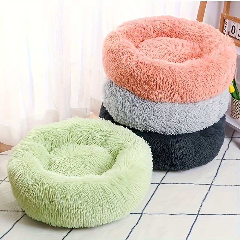 Lit rond pour chien et chat, douillet en peluche, chaud et confortable, diverses couleurs