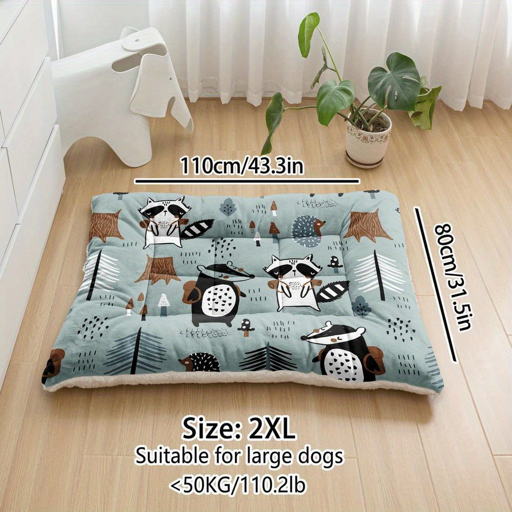 Lit/matelas extra-large pour chien et chat avec imprimés de petits animaux cartoon, lavable en machine, épais, doux et respirant.