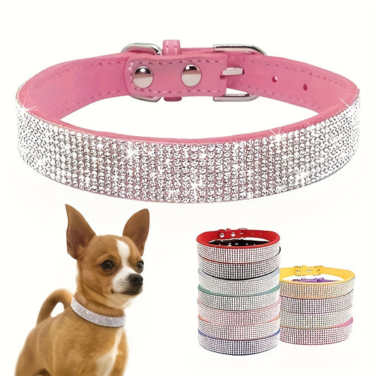 Soft Adjustable Faux Leather Puppy Collar with Rhinestone Cat Pet Pink Collar Set Cute Pet Cat Puppy Collar Dog Leash