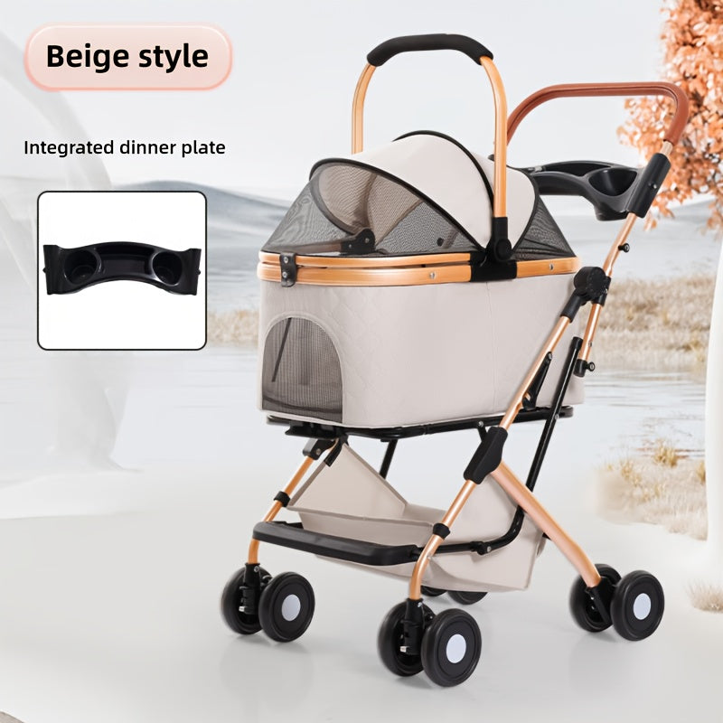 Poussette pour chien et chat 2 en 1, multifonctionnelle avec 4 doubles roues, tout terrain, panier amovible, pliable et compacte, en maille respirante, diverses couleurs