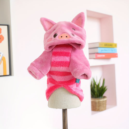 Sweat à capuche pour chiens, costume de petit cochon rose, tout doux et tout chaud, facile à enfiler
