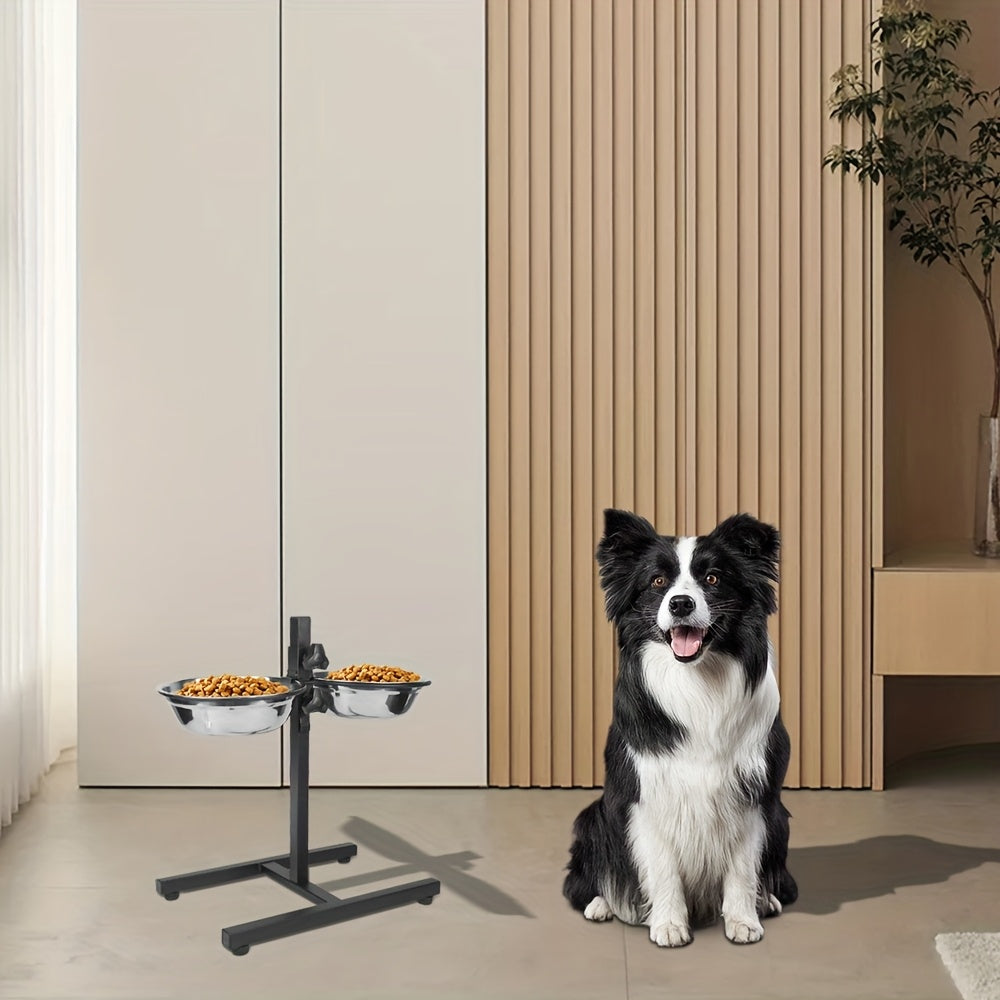 Gamelles surélevées réglables en hauteur, 1,8L, pour chiens - Mangeoire antidérapante en acier inoxydable avec support relevable pour la nourriture et l'eau, conception pliable pour un rangement facile
