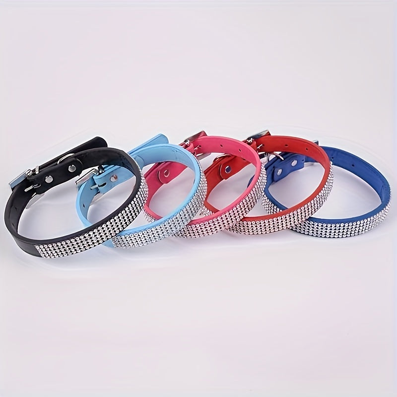 Soft Adjustable Faux Leather Puppy Collar with Rhinestone Cat Pet Pink Collar Set Cute Pet Cat Puppy Collar Dog Leash