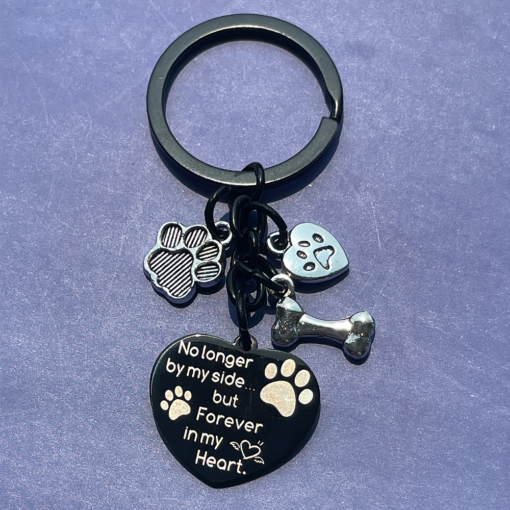 Porte-clés commémoratif pour chien en forme de coeur, avec message pour toujours dans mon coeur. Breloque en forme d'empreinte de patte et d'os, diverses couleurs