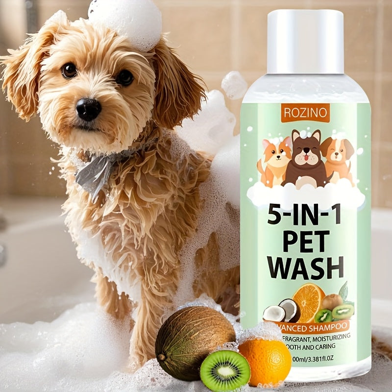 Shampooing pour chien et chat au parfum rafraîchissant, aux propriétés nettoyantes et hydratantes en profondeur, double action soin de la peau et élimination des odeurs, pour une fourrure propre, douce et brillante