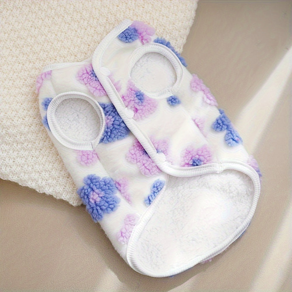 Pull en polaire pour chien, léger et bien chaud, motif de fleur colorées, anneau intégrer pour attacher une laisse, diverses couleurs