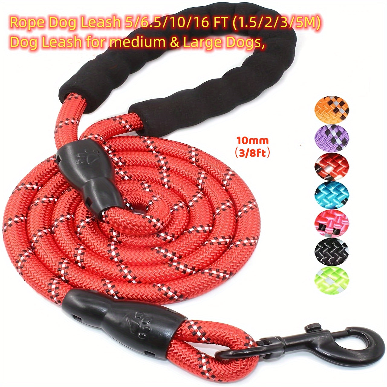 Laisse en nylon pour chien allongée et réfléchissante, corde ronde, corde de traction, diverses couleurs