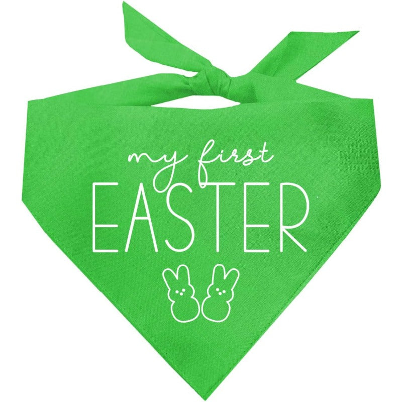 Mon premier bandana de Pâques pour chien - vert avec motif de 2 lapins blancs