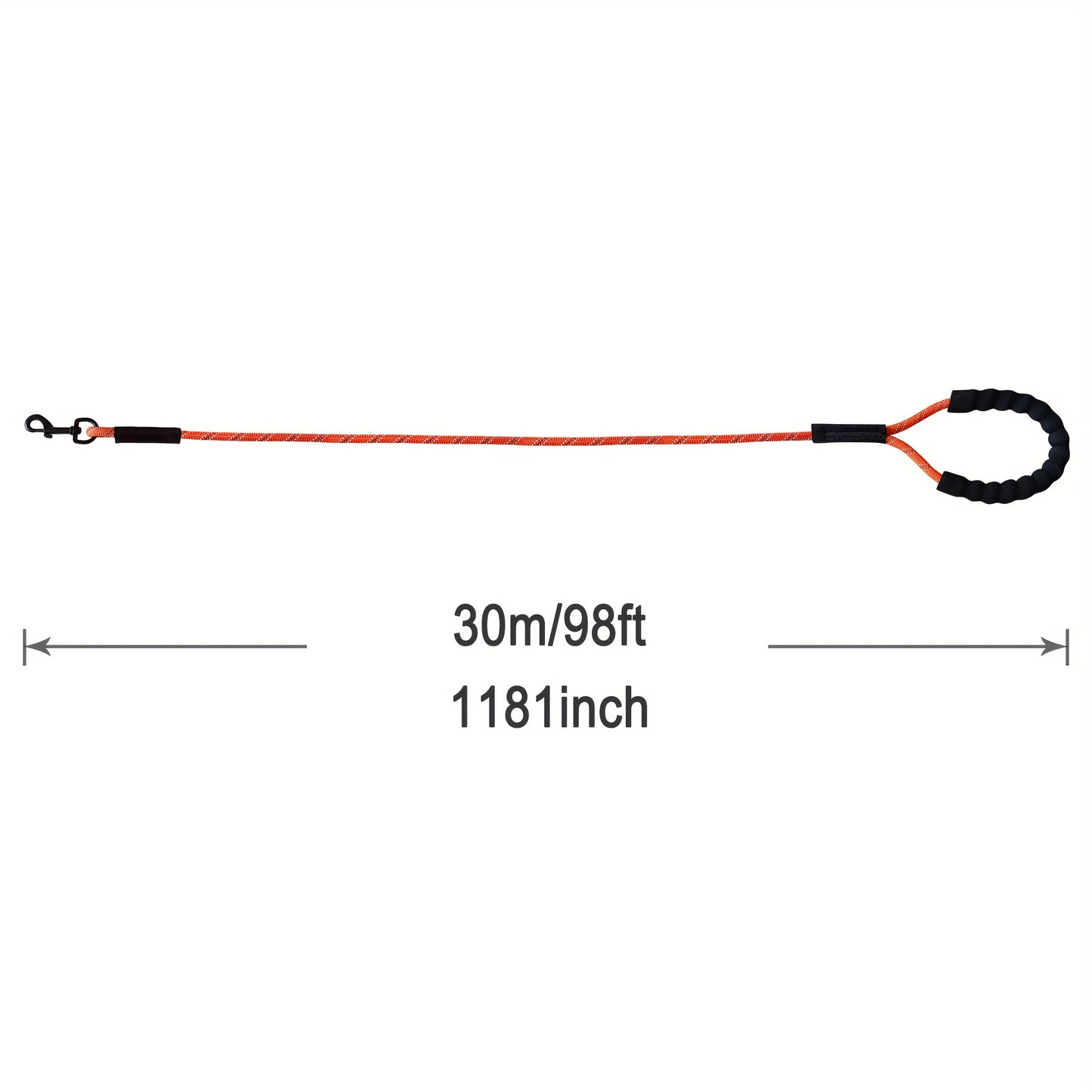 Laisse extra longue pour chien de 20m et 30m, bandes réfléchissantes et poignée rembourrée douce, disponible en orange et noir - Idéale pour l'entraînement, les jeux, le camping, les balades, etc