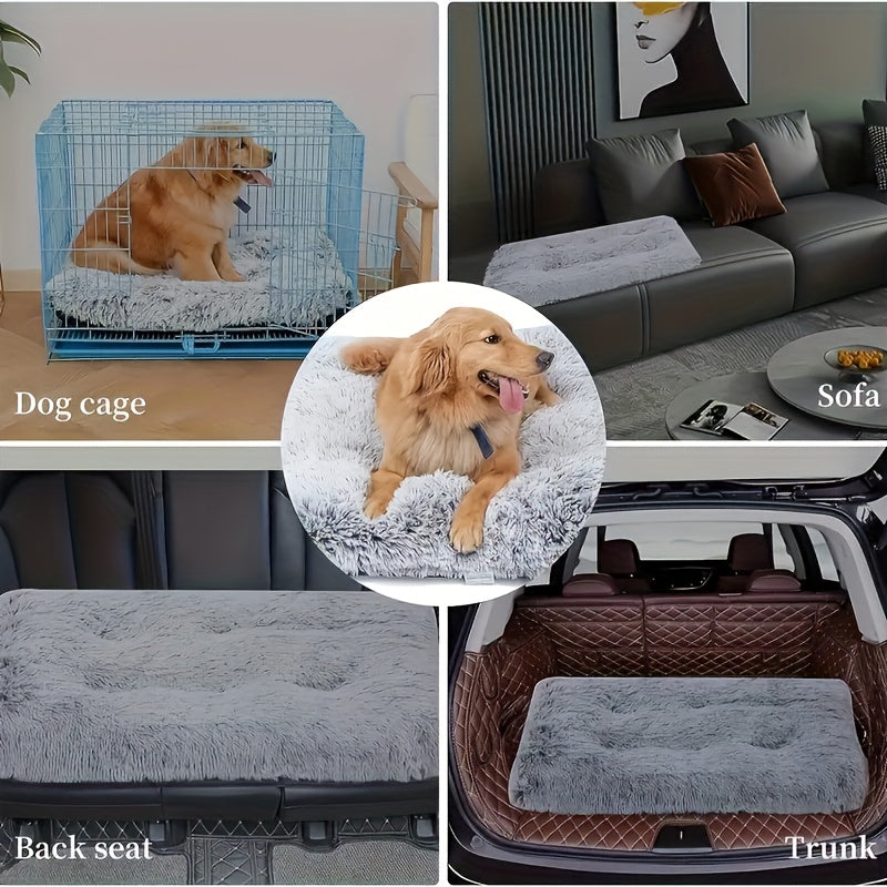Lit/matelas surdimensionné pour chien et chat, doux, chaud et confortable, long poils gris/blanc