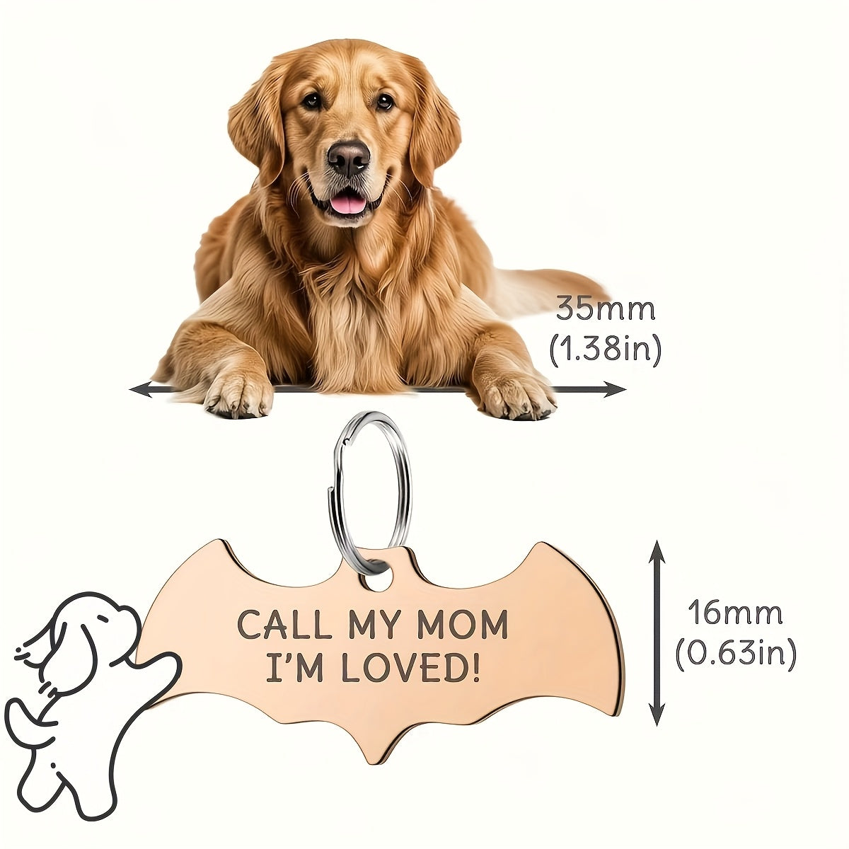 Médaille d'identification personnalisée en forme de chauve-souris pour chien, diverses couleurs
