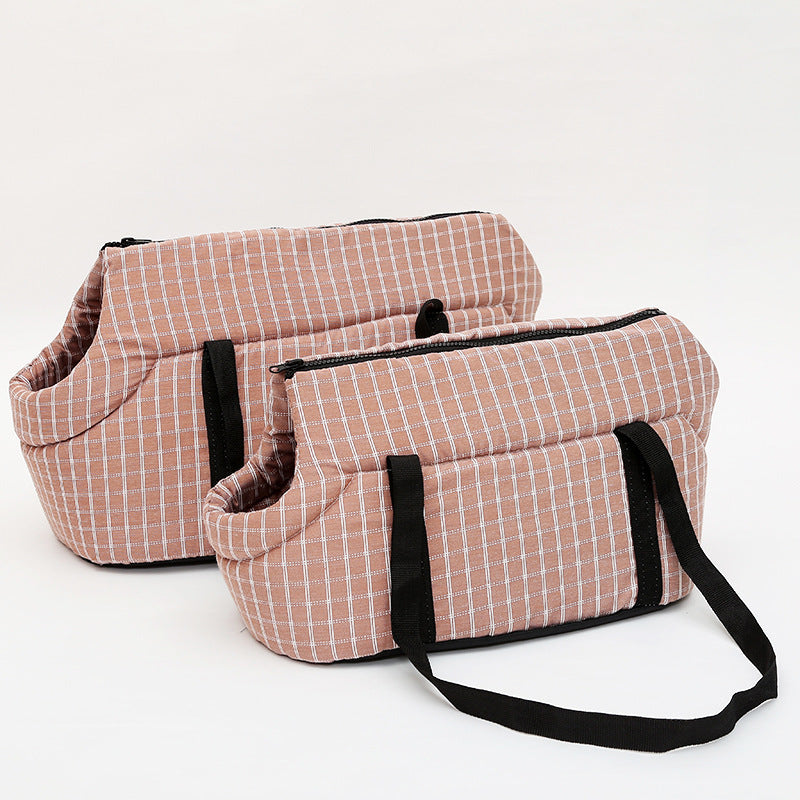 Sac de transport pour chien, portage à l'épaule, confortable et bien chaud, motif à carreaux de différentes couleurs